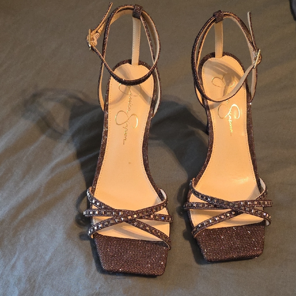 Jessica Simpson Glittery Bronze and Black Heels